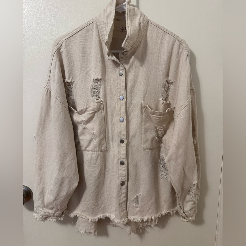 ‼️SOLD‼️POL Cream Jean Jacket With a Classic Trucker Style